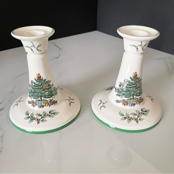 Spode Holiday Set Of 2 Christmas Tree Candle Holders By Spode